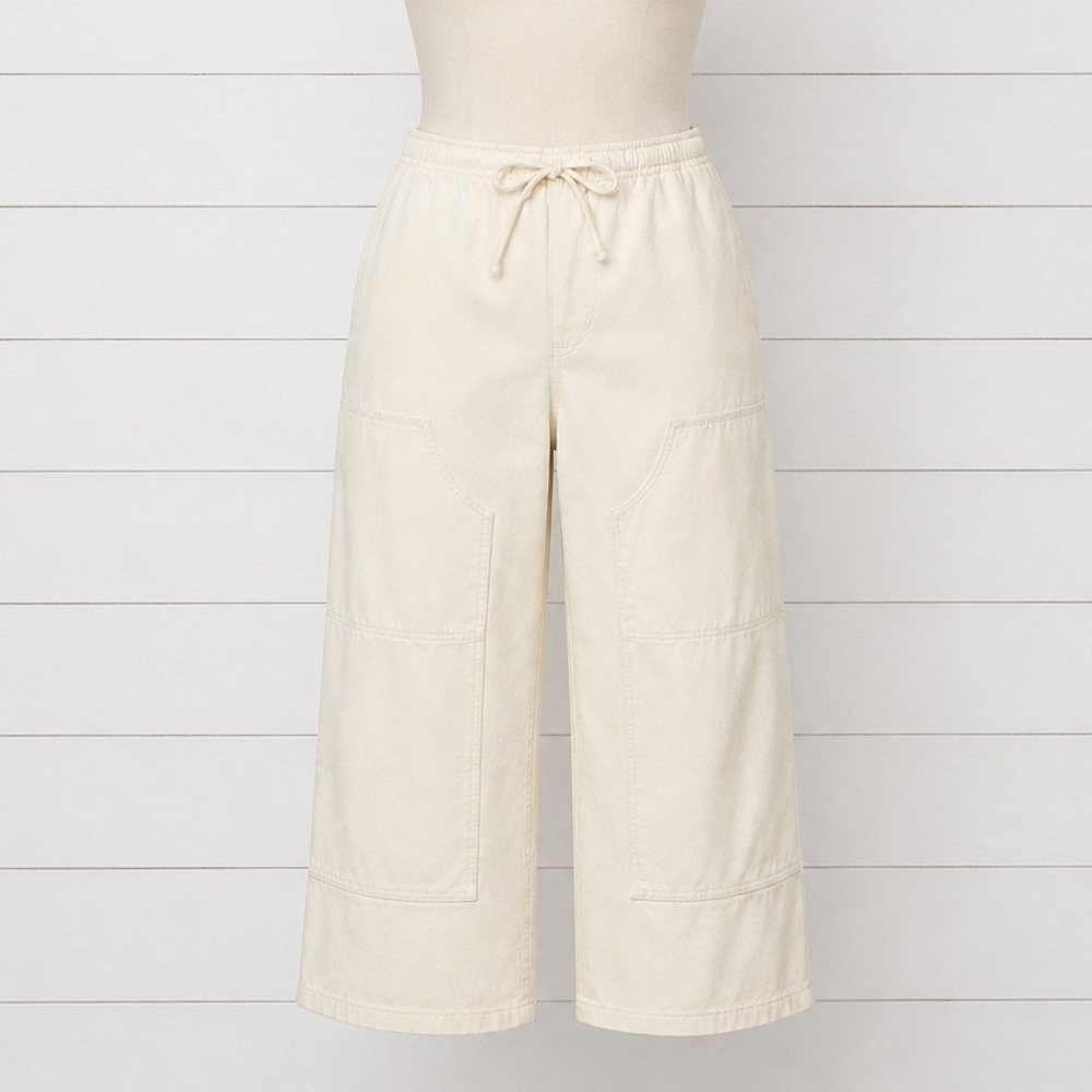 J Crew Luna Cropped Corduroy Pants Pull On Elastic Waist Lightweight White Small